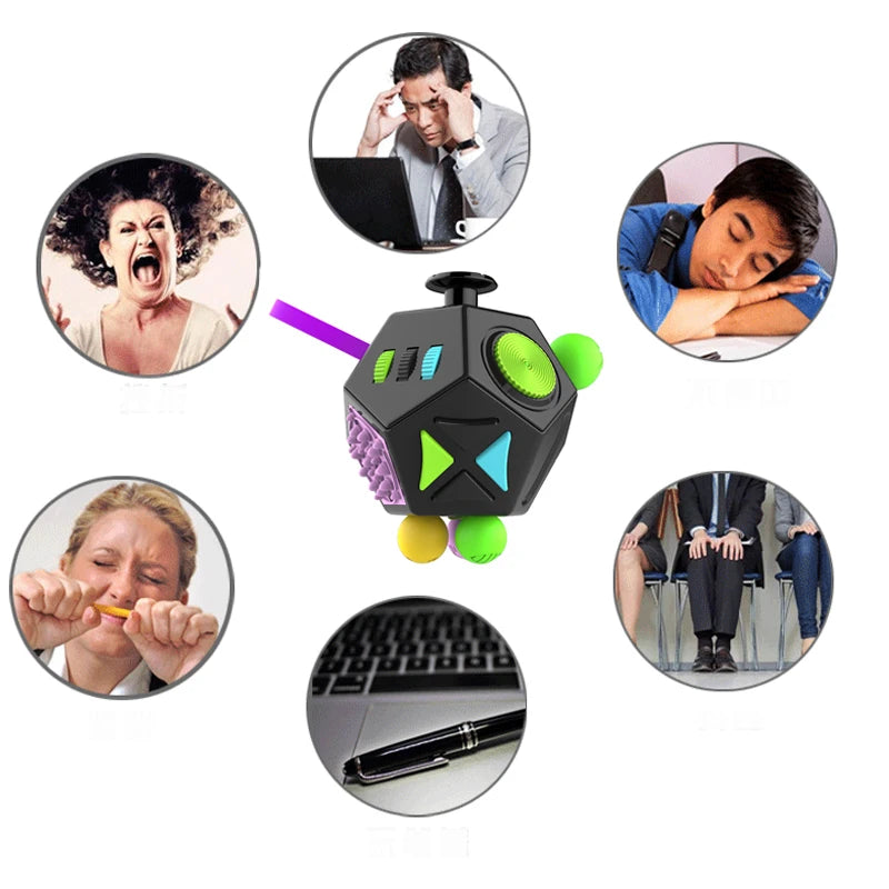 Rainbow Cube Sensory Toy — 6 & 12 Sided Stress Relief Fidget Cube