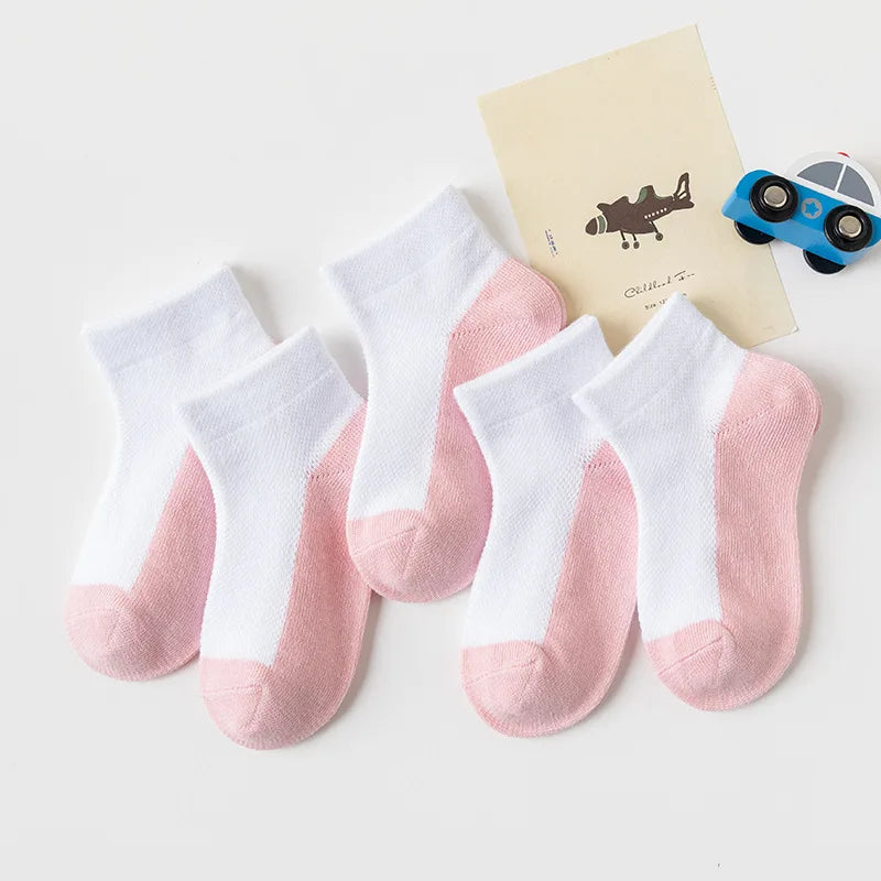 5 Pairs Kids Cotton Mesh Socks — Boys & Girls Ages 1–12