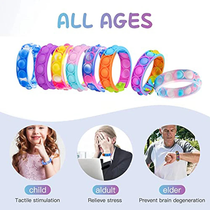 Fidget Bracelet Sensory Toys — Rainbow Silicone Push Bubble Bracelets