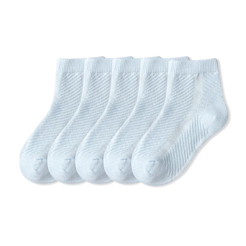 5 Pairs Kids Cotton Mesh Socks — Boys & Girls Ages 1–12
