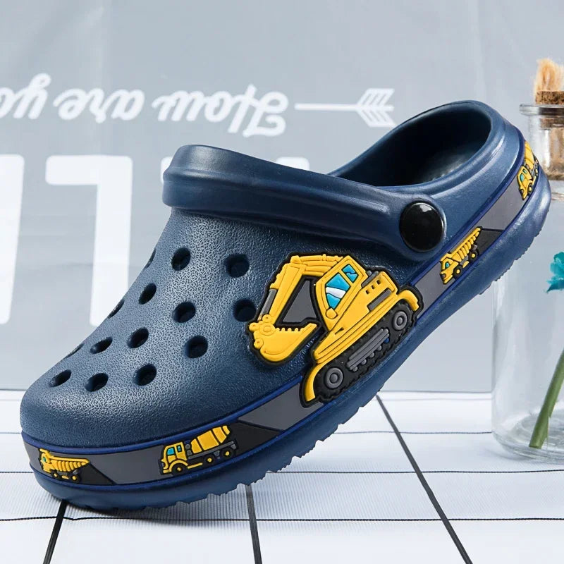 Kids' Excavator Cartoon Clogs — Breathable Summer Slippers for Boys