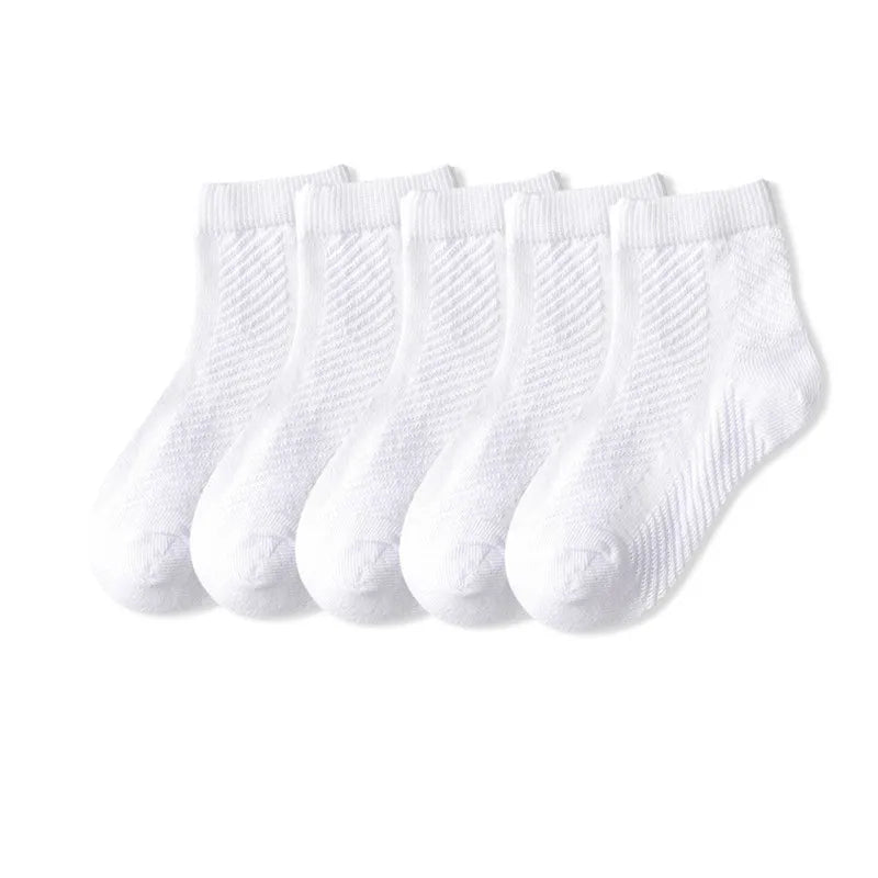 5 Pairs Kids Cotton Mesh Socks — Boys & Girls Ages 1–12