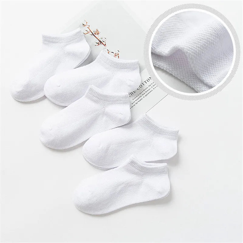 5 Pairs Kids Cotton Mesh Socks — Boys & Girls Ages 1–12