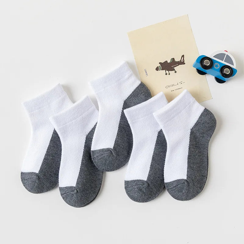 5 Pairs Kids Cotton Mesh Socks — Boys & Girls Ages 1–12