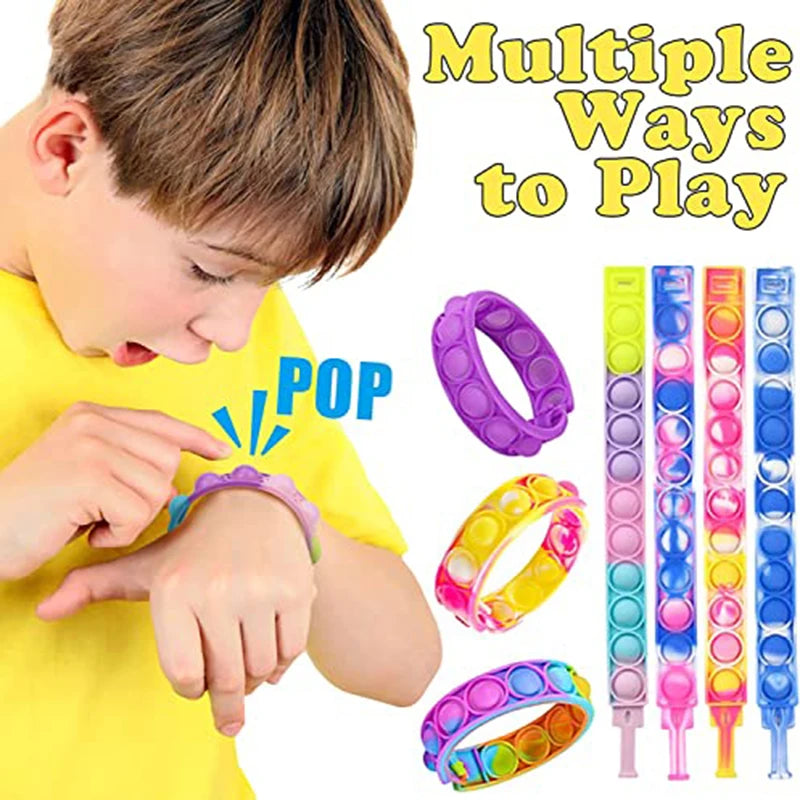 Fidget Bracelet Sensory Toys — Rainbow Silicone Push Bubble Bracelets