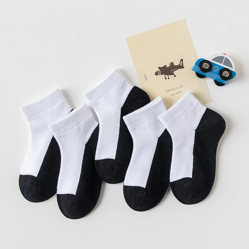 5 Pairs Kids Cotton Mesh Socks — Boys & Girls Ages 1–12