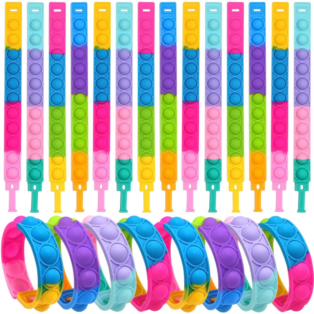 Fidget Bracelet Sensory Toys — Rainbow Silicone Push Bubble Bracelets