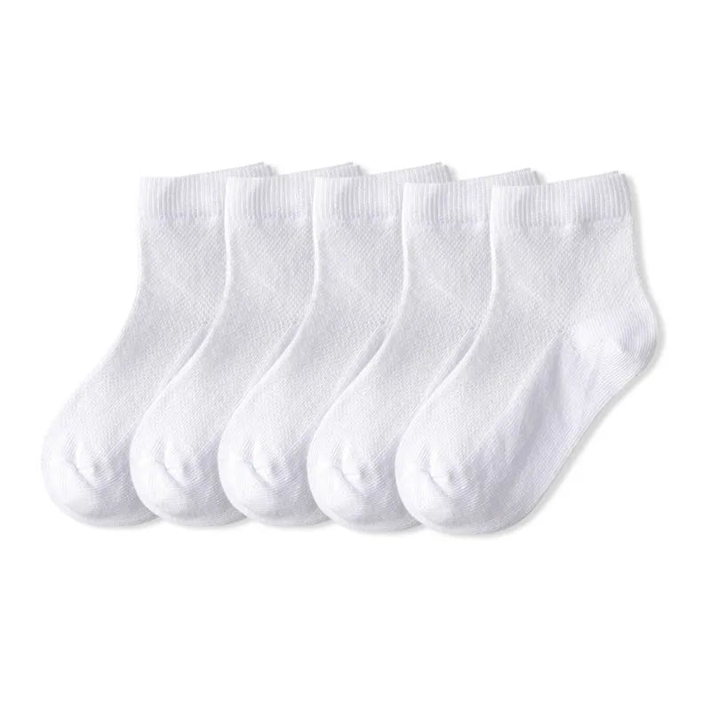 5 Pairs Kids Cotton Mesh Socks — Boys & Girls Ages 1–12